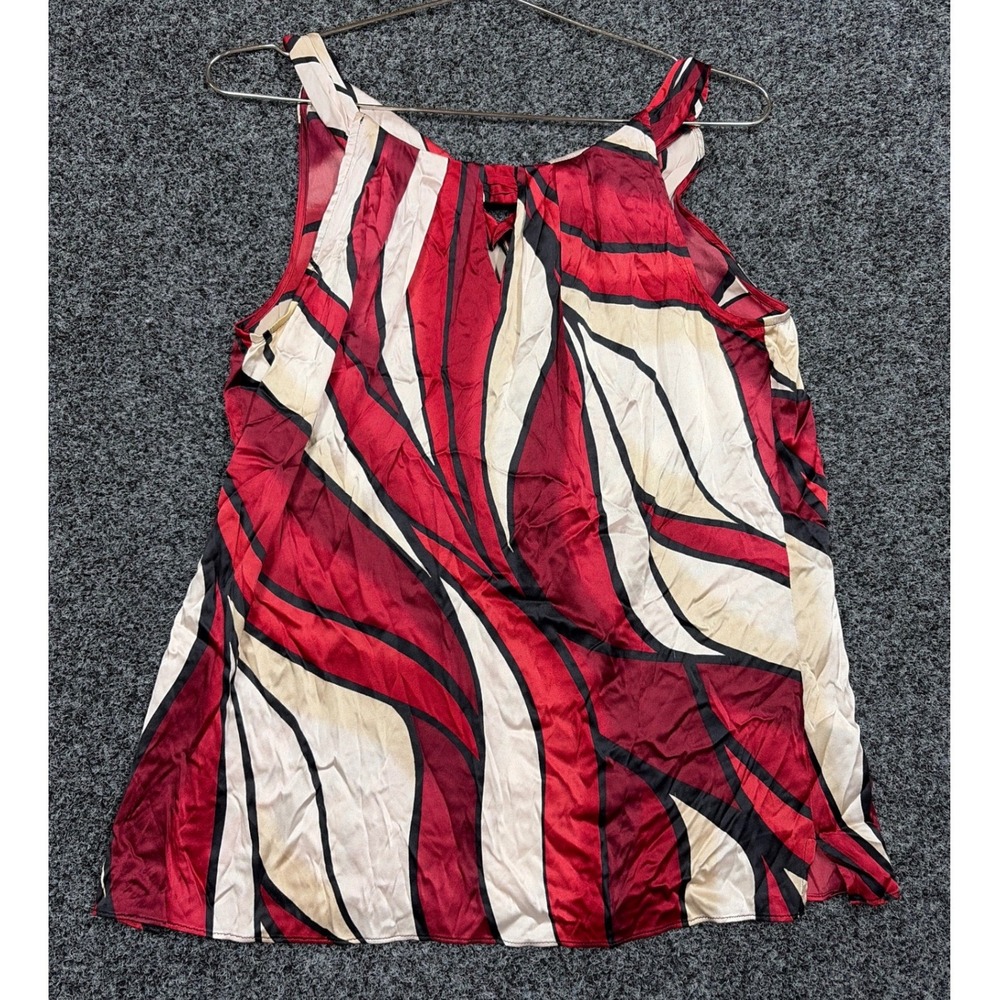 White House Black Market Top Womens 6 Red Silk Stretch Abstract Sleeveless Tank